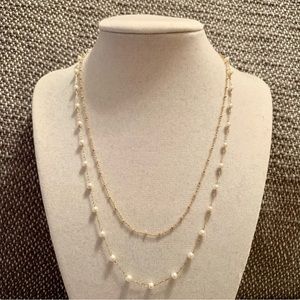 Gold Tone Pearl-Like Layered Necklace